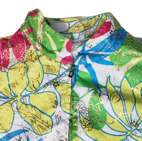 Bette Court Multicolor Floral Print Jacket Sz XL Mock Neck Long Sleeved Full Zip - Picture 2 of 8